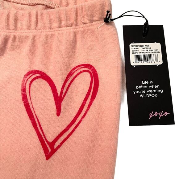 Wildfox Sketchy Heart Knox Pants Pink Small NEW - Picture 3 of 8